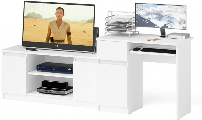 Мори компьютерный стол МС-1 левый + Тумба МТВ1200.1, белый