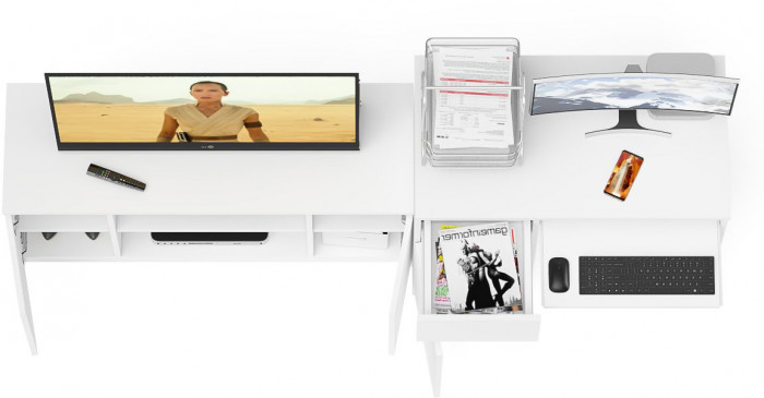 Мори компьютерный стол МС-1 левый + Тумба МТВ1200.1, белый