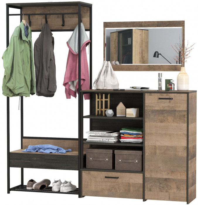 Трувор Прихожая 218, цвет дуб гранж песочный/интра, ШхГхВ 189х36,9х194,2 см., универсальная сборка