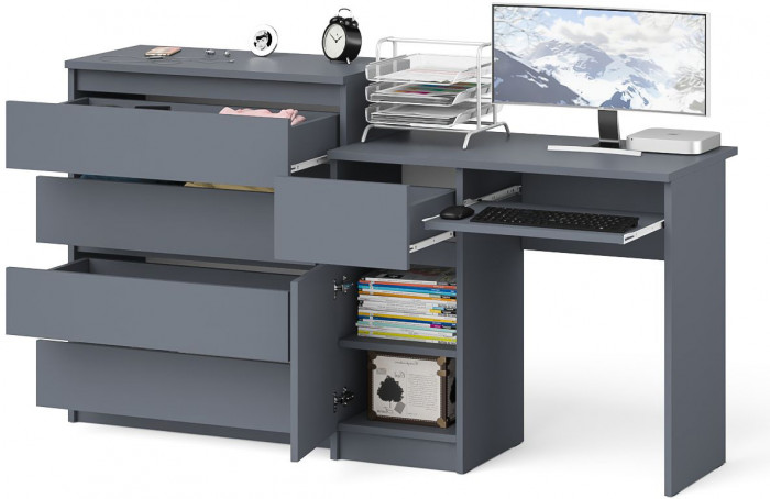 Мори Стол компьютерный МС-1 левый + Комод МК800.4, цвет графит, ШхГхВ 170,4х50х94 см., выдвижной ящик слева, НЕ универсальная сборка