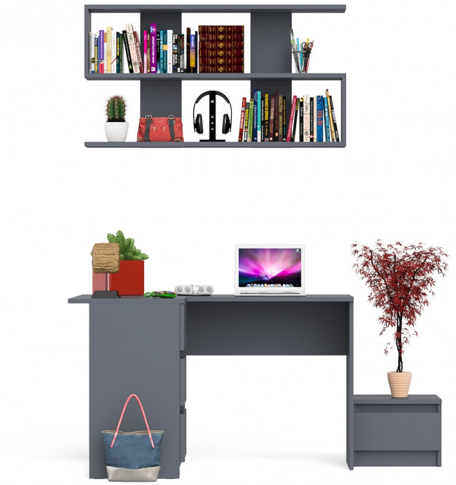 Мори Стол компьютерный МС-16 левый + Тумба ТМП400.1 + Полка 1200, цвет графит, ШхГхВ 164,8х84,9х209,6 см., НЕ универсальная сборка
