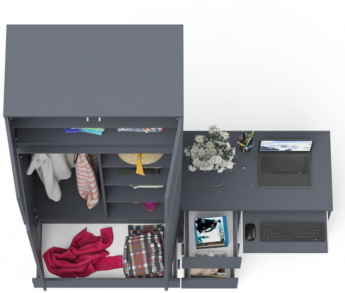 Мори Стол компьютерный МС-6 левый + Шкаф МШ900.1 + Антресоль МА900.1, цвет графит, ШхГхВ 180,4х50,4х234,2 см., выдвижные ящики слева, НЕ универс. сб.