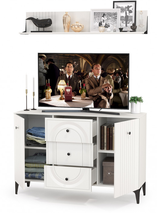 Валенсия Гостиная № 088, ЛДСП белый шагрень/МДФ белый шагрень