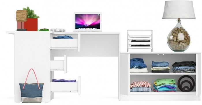 Мори компьютерный стол МС-16 левый + Тумба МА900.1, белый