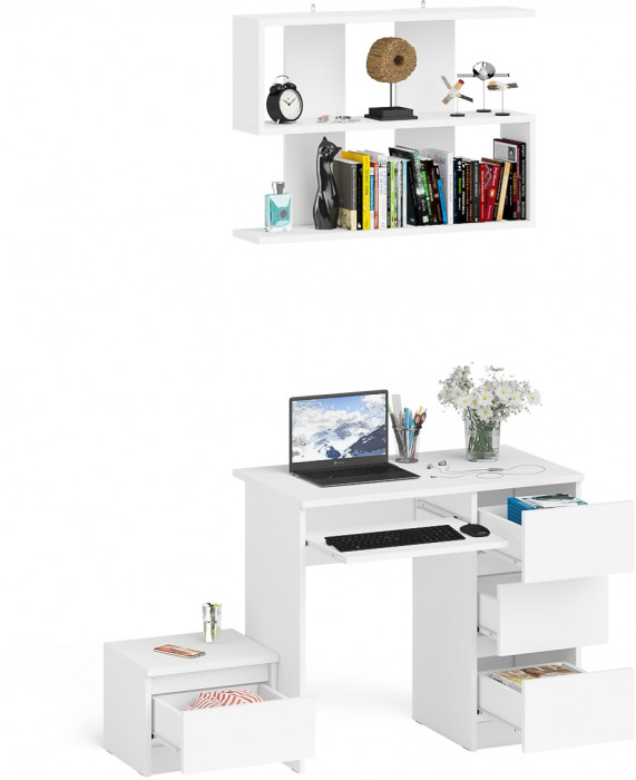 Мори компьютерный стол МС-6 правый + Тумба ТМП400.1 + Полка 900, белый