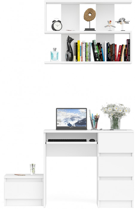 Мори компьютерный стол МС-6 правый + Тумба ТМП400.1 + Полка 900, белый