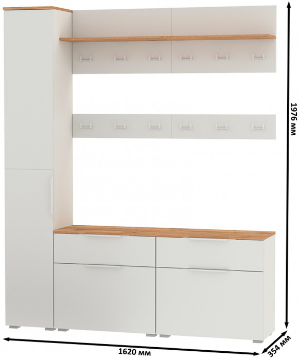 Октава Прихожая 34, белый шагрень/дуб крафт золотой/фасады МДФ белый шагрень