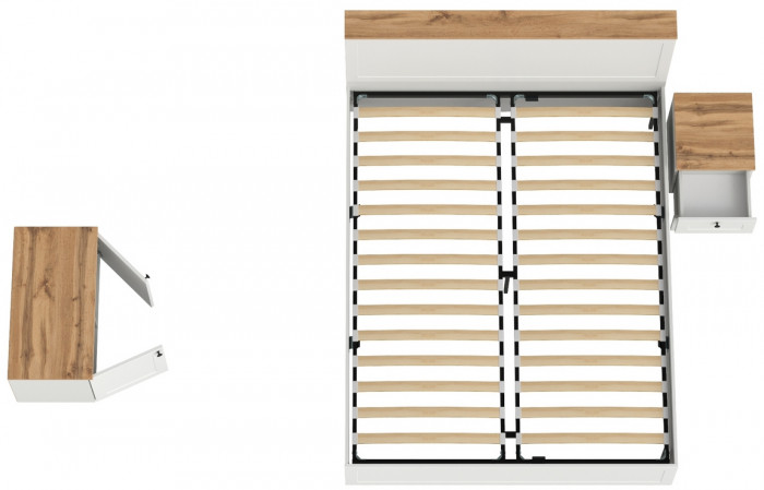 Остин 11.53 Кровать + ортопед + 16.152 Тумба прикроватная + 13.257 Тумба, белый шагрень/дуб крафт золотой