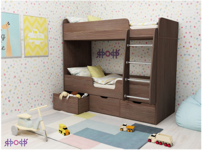 Кровать двухъярусная Малыш Двойняшка (Ясень Анкор темный/Ясень Анкор Темный)