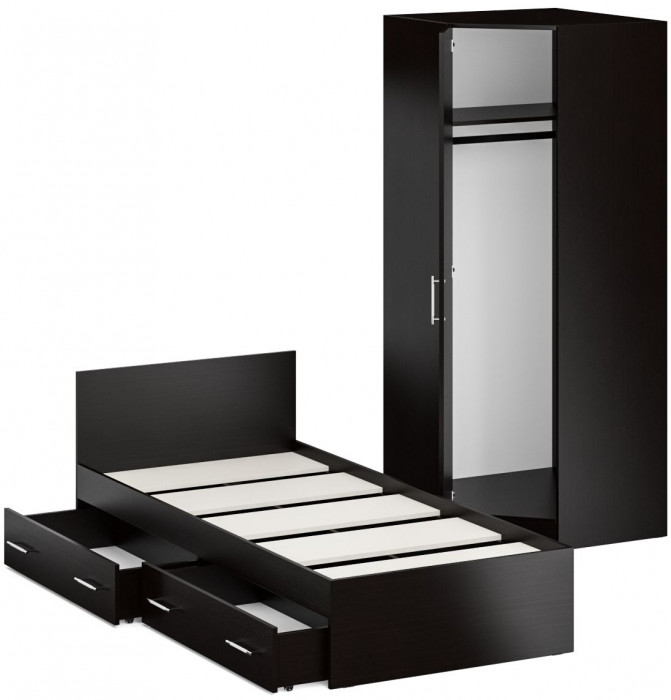 Кровать с ящиками 0900 + угловой шкаф Стандарт, венге