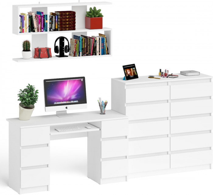 Мори компьютерный стол МС-2 + Комод МК1200.10 + Полка 1200, белый