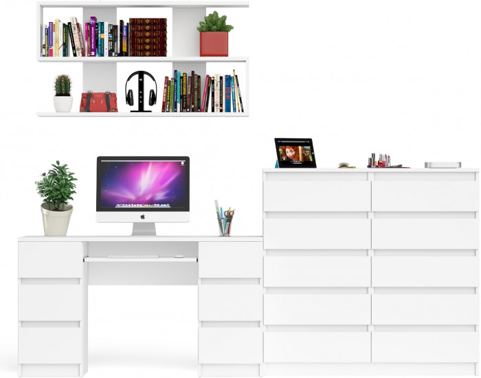 Мори компьютерный стол МС-2 + Комод МК1200.10 + Полка 1200, белый