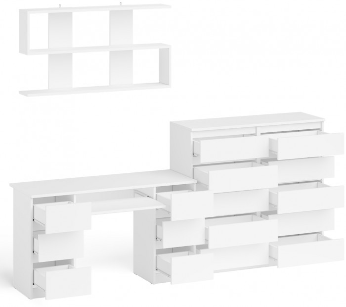 Мори компьютерный стол МС-2 + Комод МК1200.10 + Полка 1200, белый