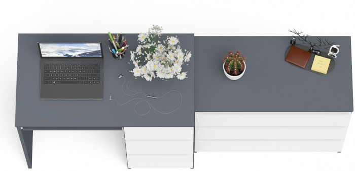 Мори компьютерный стол МС-6 правый + Комод МК800.1, графит/белый