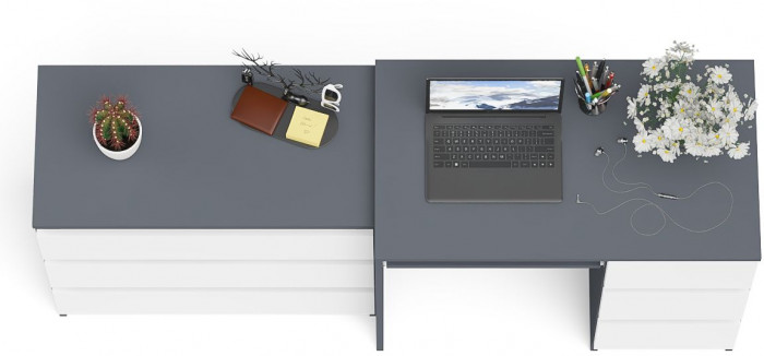 Мори компьютерный стол МС-6 правый + Комод МК800.1, графит/белый