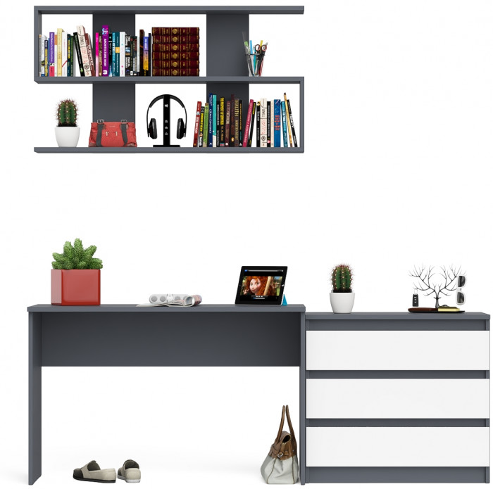 Мори письменный стол МСП1200.1 + Комод МК800.1 + Полка 1200, графит/белый