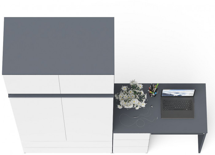 Мори Стол компьютерный МС-6 левый + Шкаф МШ900.1 + Антресоль МА900.1, цвет графит/белый, ШхГхВ 180,4х50,4х234,2 см., выдвиж. ящики слева, НЕ ун. сб.