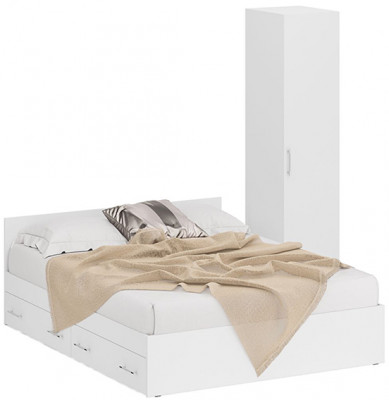 Кровать с ящиками 1600 + Пенал Стандарт, белый