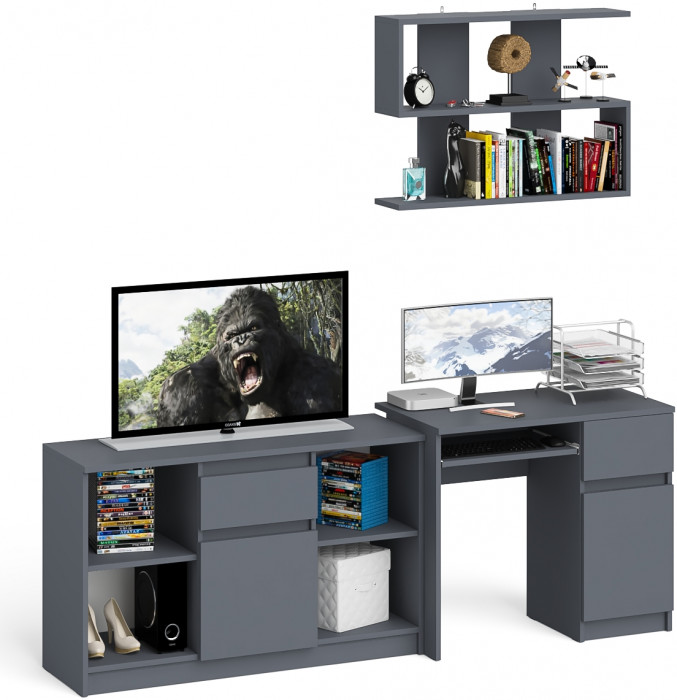 Мори компьютерный стол МС-1 правый + Тумба МТВ1204.1 + Полка 900, графит