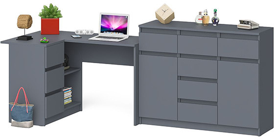 Мори компьютерный стол МС-16 левый + Комод МК1200.4, графит