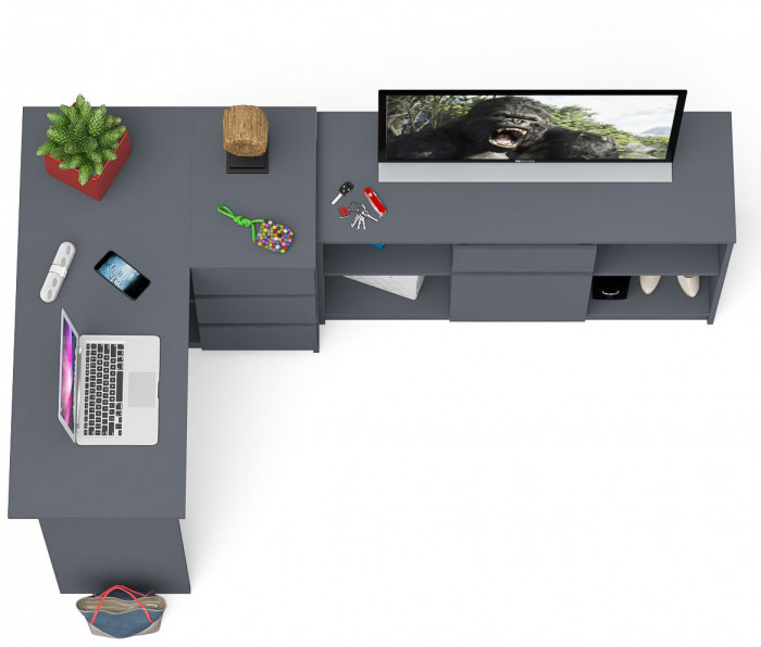 Мори компьютерный стол МС-16 правый + Тумба МТВ1204.1, графит