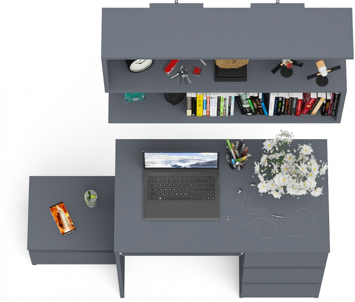 Мори компьютерный стол МС-6 правый + Тумба ТМП400.1 + Полка 900, графит