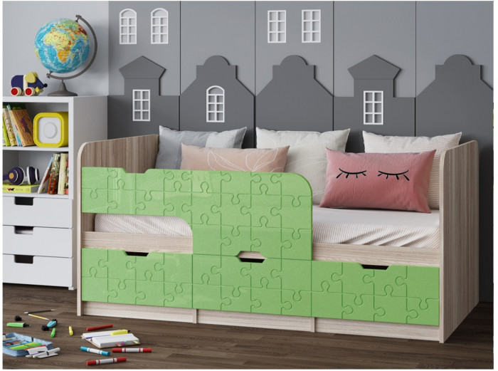 Детская кровать Юниор-9, 80х180 (Латте глянец, Ясень шимо светлый)