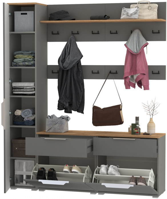 Октава Прихожая 34, серый графит/дуб крафт золотой/фасады МДФ серый графит