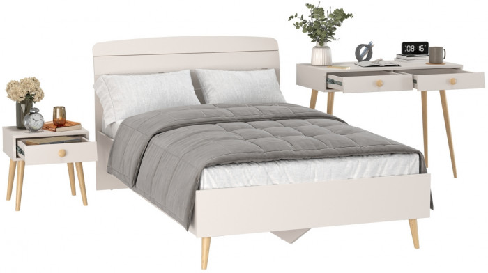 Афина Спальня Кровать 1200 + Стол + Тумба, цвет кашемир серый, ШхГхВ 123,6х210,2х95,7 + 100х45х76 + 45х37х45 см., 1200х2000 мм., б/м, осн. есть