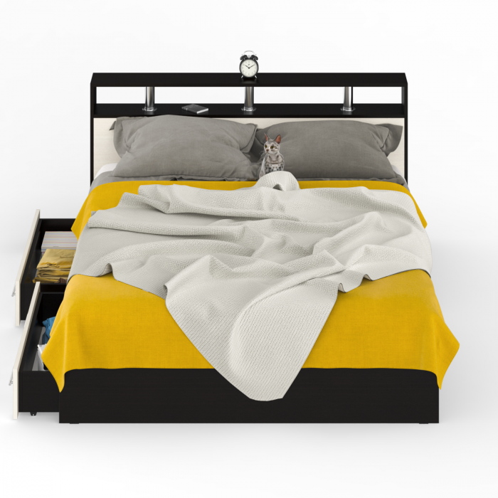 Камелия Кровать с ящиками 1600, венге/дуб лоредо