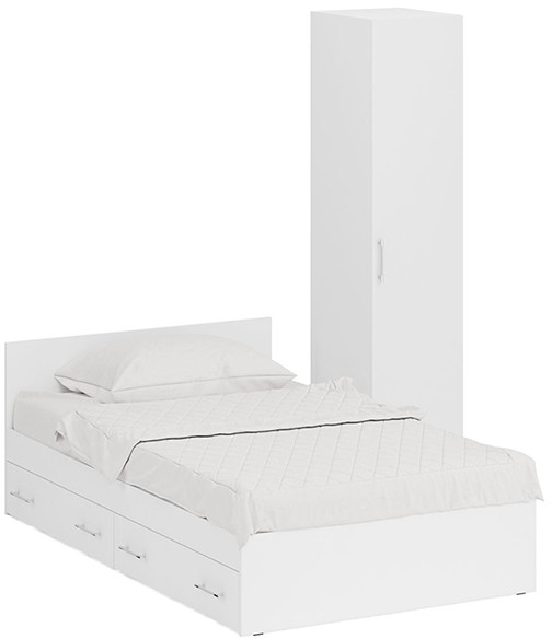 Кровать с ящиками 1200 + Пенал Стандарт, белый