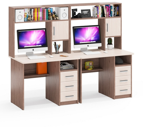 Стол компьютерный С-МД-СК9+Стол компьютерный С-МД-СК9, цвет ясень шимо светлый/ясень шимо тёмный, ШхГхВ 204х70х160 см., НЕ универсальная сборка