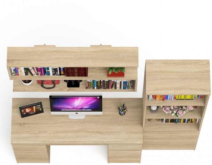 Мори компьютерный стол МС-2 + Стеллаж МСТ600.3 + Полка 1200, дуб сонома