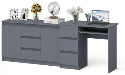 Мори компьютерный стол МС-6 левый + Комод МК1200.3, графит