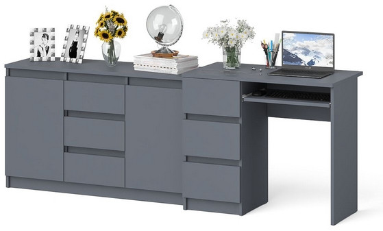 Мори компьютерный стол МС-6 левый + Комод МК1200.3, графит