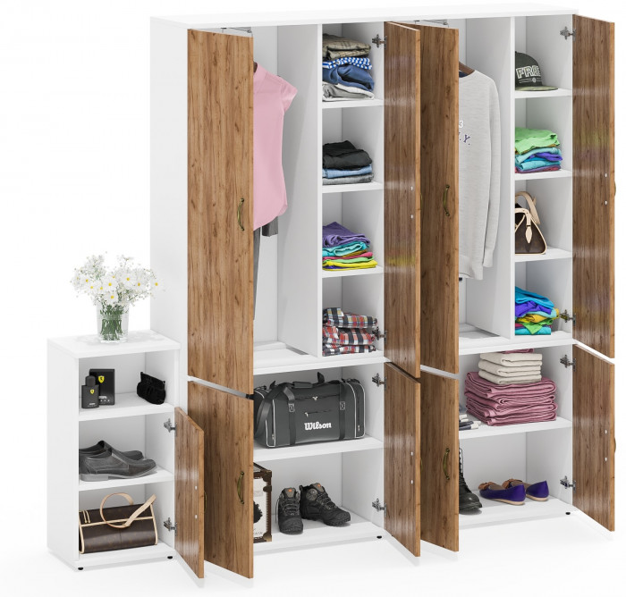 Лидер-8 Шкаф МД 20Б + Шкаф МД 20Б + Тумба МД 3.19, цвет белый шагрень/крафт золото, ШхГхВ 200х37,5х190 см., НЕ универсальная сборка