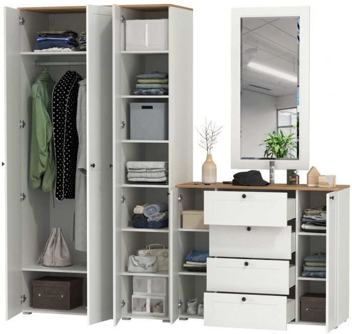 Остин Прихожая 38, белый шагрень/дуб крафт золотой