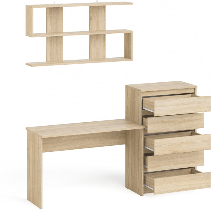Мори Стол письменный МСП1200.1 + Комод МК700.5 + Полка 1200, цвет дуб сонома, ШхГхВ 190,8х50х209,6 см., универсальная сборка