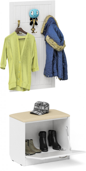 Прихожая П-6 Тумба + Вешалка, белая шагрень/фасады МДФ белое дерево фрезеровка прованс