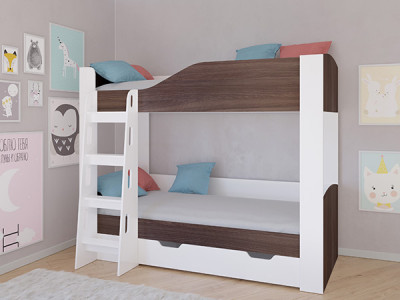 Кровать двухъярусная АСТРА 2  Белый/Дуб Шамони с ящиком