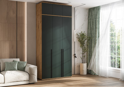 Норд Шкаф 3-х створчатый 1200 с антресолью, Дуб крафт/Изумрудный