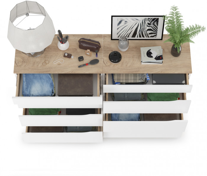 Муссон 13.97 Комод + 13.97 Комод, цвет белый/дуб эндгрейн элегантный, ШхГхВ 154х39,4х92,6 см., четыре выдвижных ящика, ручки-вырезы