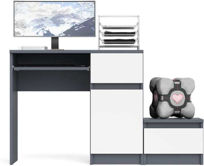 Мори компьютерный стол МС-1 правый + Тумба ТМП400.1, графит/белый