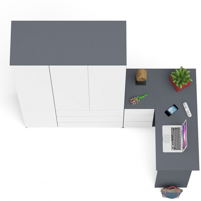 Мори компьютерный стол МС-16 левый + Шкаф МШ1200.1, графит/белый