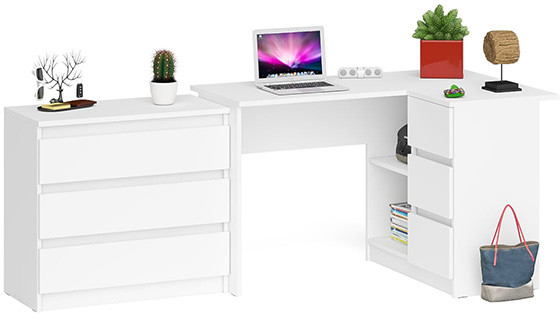 Мори компьютерный стол МС-16 правый + Комод МК800.1, белый