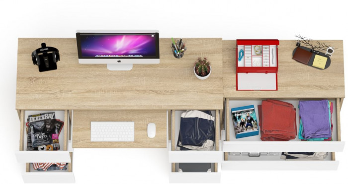 Мори Стол компьютерный МС-2 + Комод МК800.1, цвет дуб сонома/белый, ШхГхВ 215,8х50х76,6 см., универсальная сборка