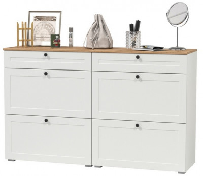 Остин 16.121 Тумба для обуви + 16.121 Тумба для обуви, белый шагрень/дуб крафт золотой