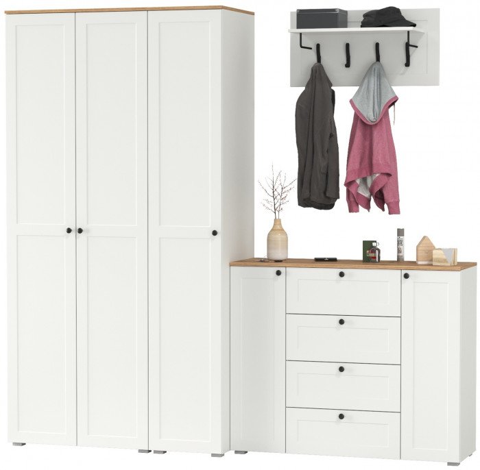 Остин Прихожая 39, белый шагрень/дуб крафт золотой