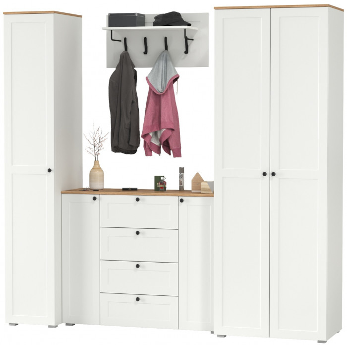 Остин Прихожая 39, белый шагрень/дуб крафт золотой