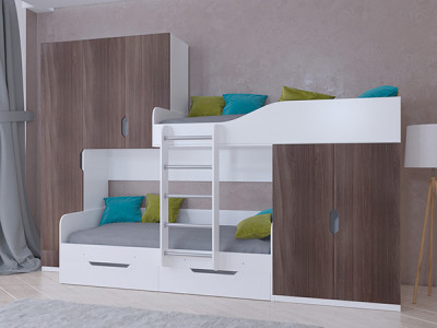 Кровать двухъярусная ЛЕО Белый/Дуб Шамони